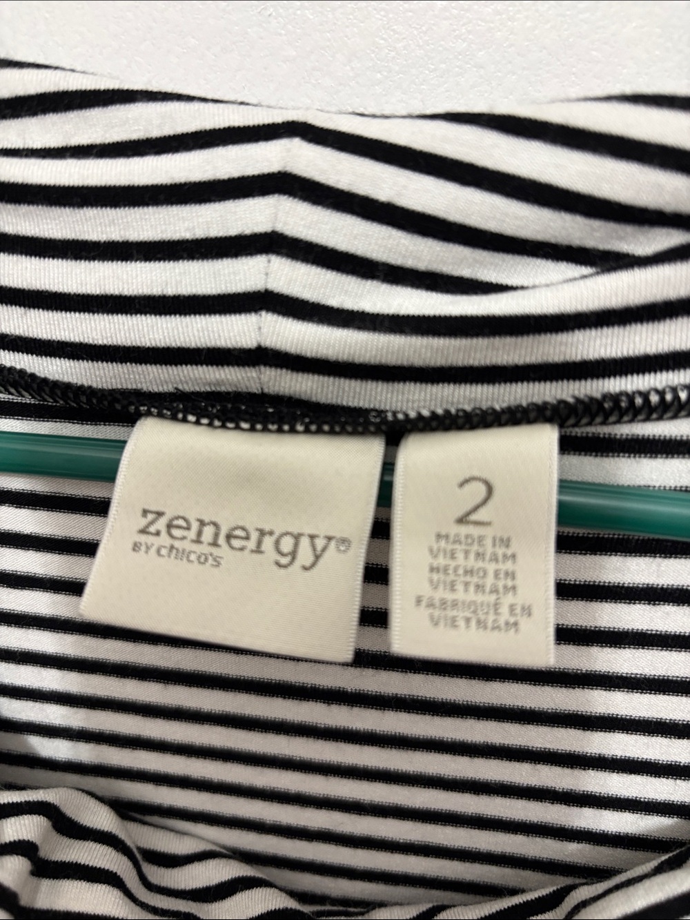 ZENERGY by CHICO’s Sleeveless Black and White Striped Cowl Neck Maxi Dress Sz L - Picture 2 of 9